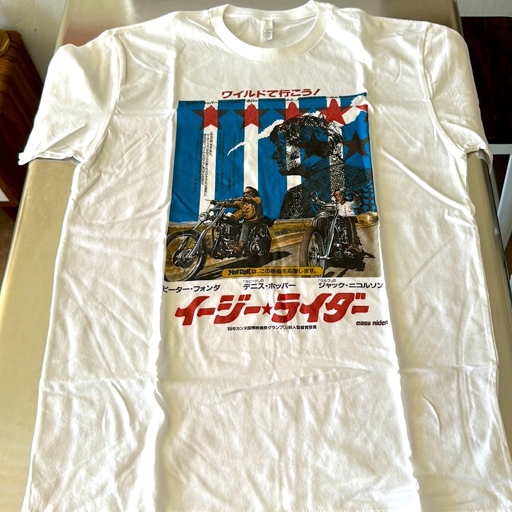 Easy Rider (film) - Japanese Movie Poster T-Shirt. White, medium.